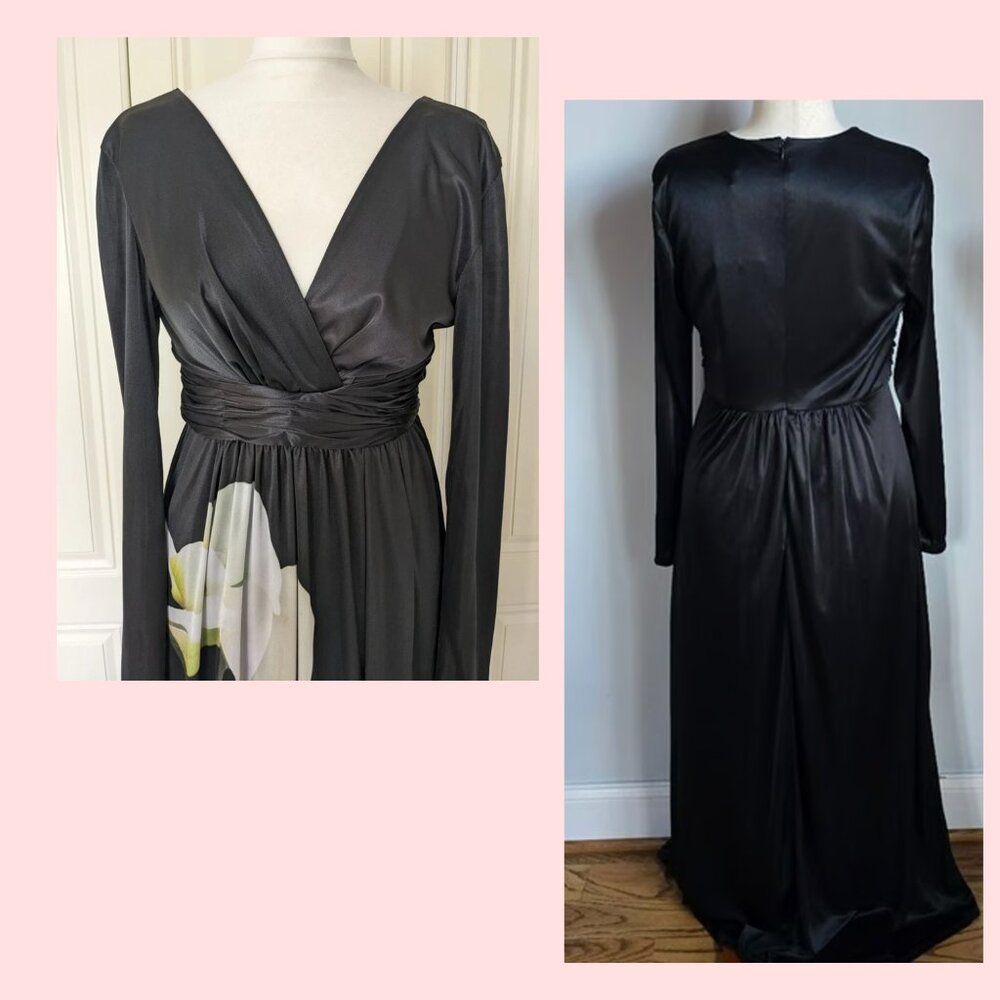 NWT ALTUZARRA Maxi Dress Black Silky Retro Vibe 70's Boho Floral Hippie • Small - Picture 4 of 4